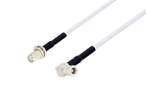 SMA メス バルクヘッド 〜 SMB プラグ 直角ケーブル、RG188 同軸、熱収縮チューブ、鉛フリーはんだ