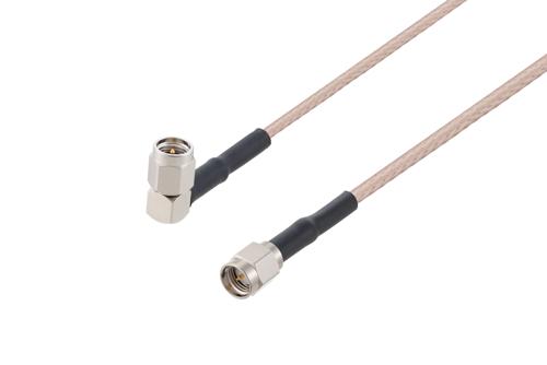 SMA オス 〜 SMA オス 直角ケーブル、RG316-DS 同軸、熱収縮チューブ