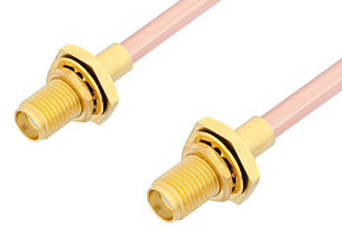 SMA メス バルクヘッド 〜 SMA メス バルクヘッドケーブル、RG402 同軸、鉛フリーはんだ