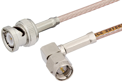 SMA オス 直角 〜 BNC オス ケーブル、RG316-DS 同軸