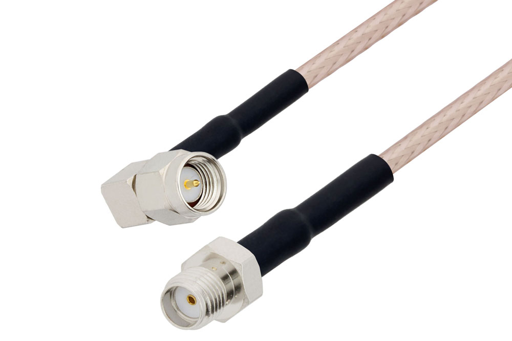 SMA オス 直角 〜 SMA メス ケーブル、RG316-DS 同軸、熱収縮チューブ