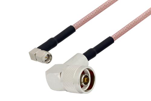 N オス 直角 〜 SMA オス 直角ケーブル、RG142 同軸、熱収縮チューブ