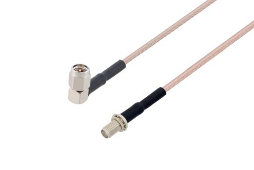 SMA オス 直角 〜 SMA メス バルクヘッドケーブル、RG316-DS 同軸、熱収縮チューブ、鉛フリーはんだ