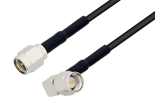 SMA オス ～  SMA オス直角, ケーブル RG174 同軸, 熱収縮チューブ, 鉛フリーはんだ