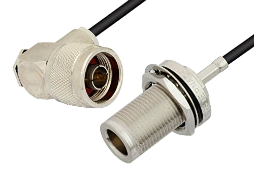 N オス 直角 〜 N メス バルクヘッドケーブル、RG174 同軸、鉛フリーはんだ