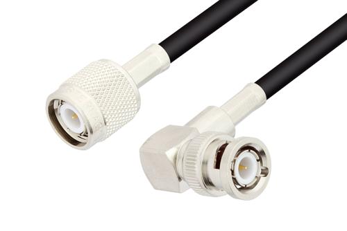 BNC オス 直角 〜 TNC オス ケーブル、RG58 同軸、鉛フリーはんだ