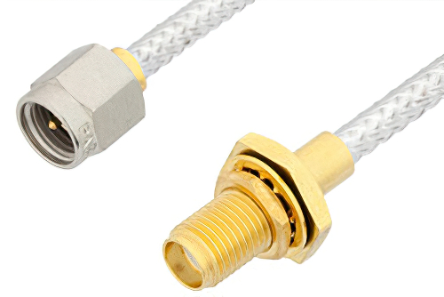 SMA オス 〜 SMA メス バルクヘッドケーブル、PE-SR402FL 同軸、鉛フリーはんだ