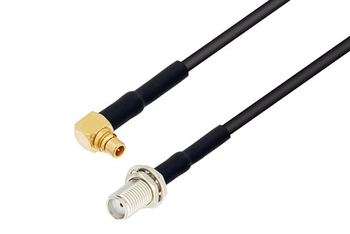 MMCX プラグ 直角 〜 SMA メス バルクヘッドケーブル、RG174 同軸、熱収縮チューブ