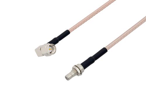 SMA オス 直角 ～ SMB ジャック バルクヘッド ケーブル, RG316 同軸, 熱収縮チューブ付