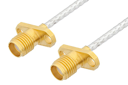 SMA メス 2ホールパネル 〜 SMA メス 2ホールパネルケーブル、PE-SR405FL 同軸、鉛フリーはんだ