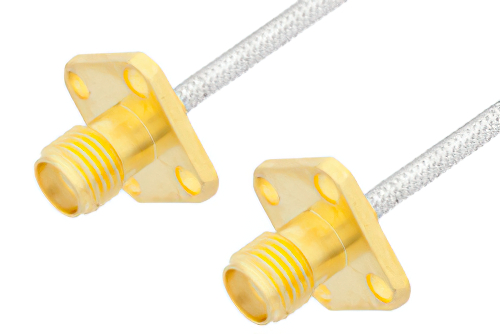 SMA メス 4ホールパネル 〜 SMA メス 4ホールパネルケーブル、PE-SR405FL 同軸、鉛フリーはんだ
