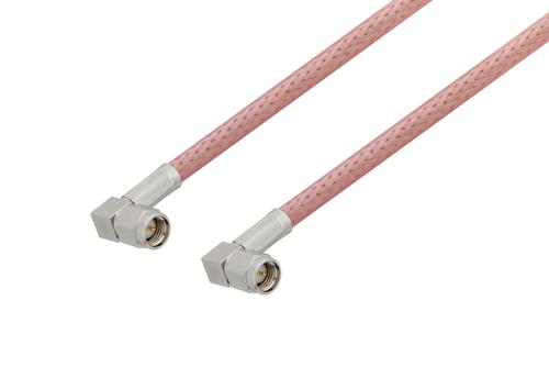 SMA オス直角 ～ SMA オス直角, ケーブル RG142 同軸, 270 度反転