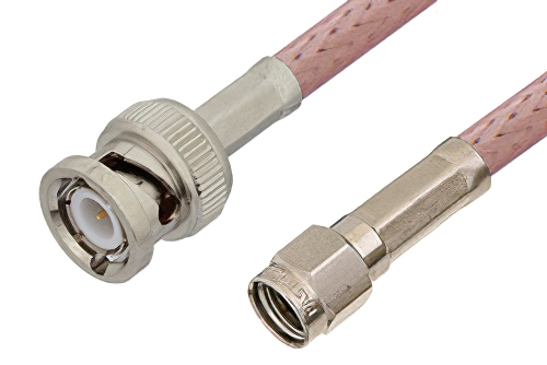 逆極性 SMA オス 〜 BNC オス ケーブル、RG142 同軸、鉛フリーはんだ