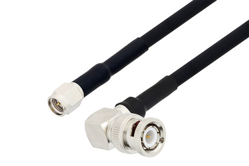 BNC Male Right Angle to SMA Male Cable Using RG223 Coax with HeatShrink