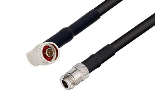 N オス直角 〜 N メス ケーブル、RG214 同軸 、熱収縮チューブ付