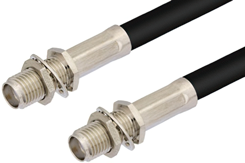 SMA メス バルクヘッド ～ SMA メス バルクヘッド ケーブル, RG58 同軸, 鉛フリーはんだ