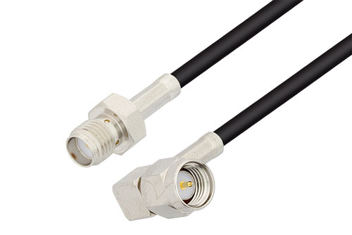SMA メス ～ SMA オス直角, ケーブル RG174 同軸 , 鉛フリーはんだ