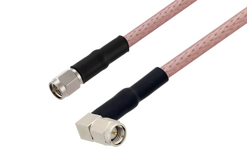 SMA オス 〜 SMA オス 直角ケーブル、RG303 同軸、熱収縮チューブ