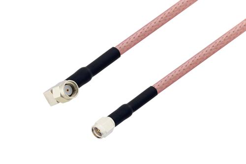 逆極性 SMA オス直角 ～ SMA オス, ケーブル RG142 同軸, 熱収縮チューブ, 鉛フリーはんだ