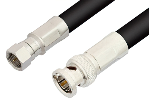 75 Ω F オス 〜 75 Ω BNC オス ケーブル、75 Ω RG11 同軸、鉛フリーはんだ