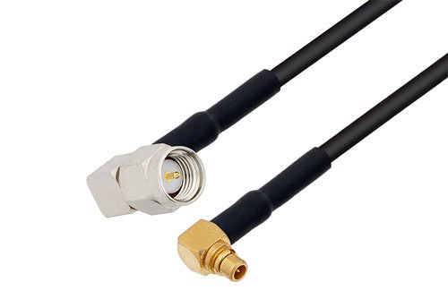 MMCX プラグ 直角 ～ SMA オス直角, ケーブル RG174 同軸, 熱収縮チューブ, 鉛フリーはんだ