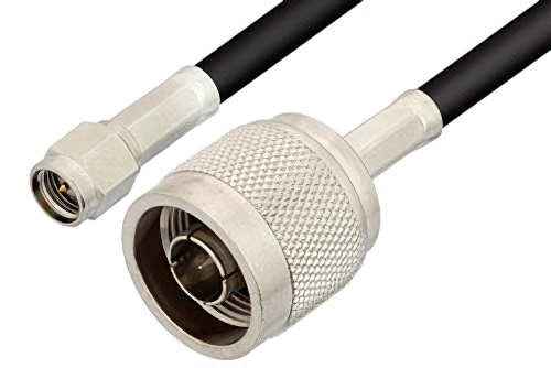 SMA オス 〜 N オス ケーブル、53 Ω RG55 同軸、鉛フリーはんだ