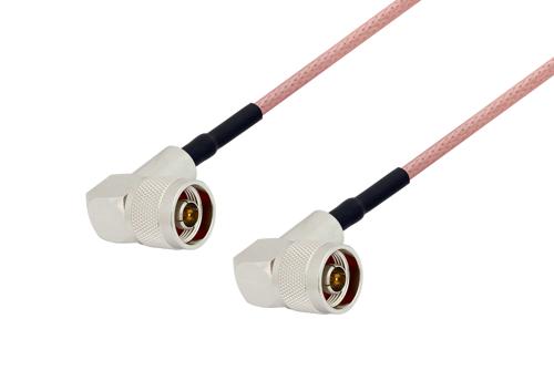 N オス直角 〜 N オス直角 ケーブル、RG142 同軸 、熱収縮チューブ付、鉛フリーはんだ