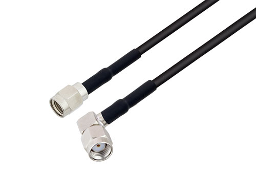 逆極性 SMA プラグ 直角 ～ 逆極性 SMA プラグ, ケーブル RG174 同軸, 熱収縮チューブ