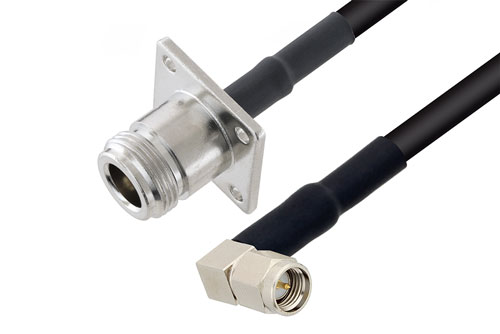SMA オス直角 ～ N メス 4 穴フランジ, ケーブル RG58 同軸, 熱収縮チューブ