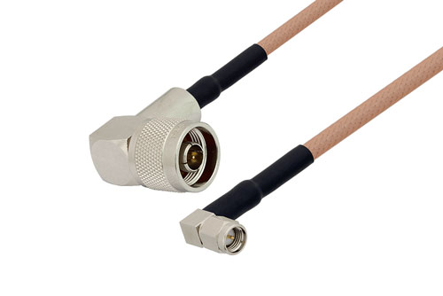 N オス 直角 〜 SMA オス 直角ケーブル、RG400 同軸、熱収縮チューブ、鉛フリーはんだ