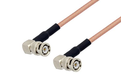BNC オス直角 ～ BNC オス直角, ケーブル PE-P195 同軸, 熱収縮チューブ