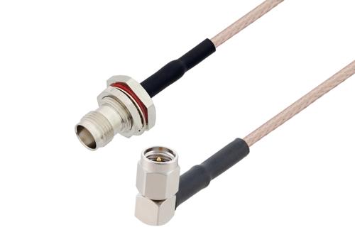 SMA オス 直角 〜 TNC メス バルクヘッドケーブル、RG316-DS 同軸、熱収縮チューブ