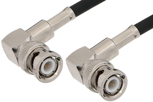 BNC オス 直角 〜 BNC オス 直角ケーブル、53 Ω RG55 同軸