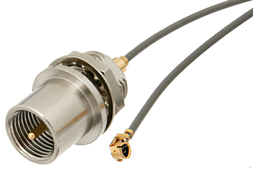 FME プラグ バルクヘッド 〜 UMCX プラグ 直角、フロントマウントケーブル、1.13mm 同軸