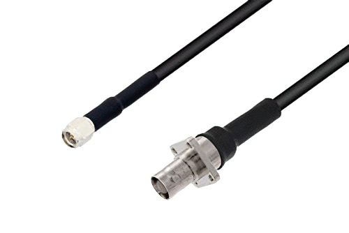 SMA オス 〜 BNC メス 4 穴フランジ 低損失 ケーブル、PE-C195 同軸