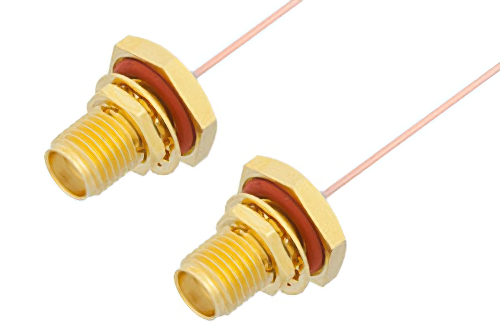 SMA メス バルクヘッド 〜 SMA メス バルクヘッドケーブル、PE-020SR 同軸、鉛フリーはんだ