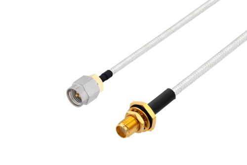SMA オス ～  SMA メス バルクヘッド, ケーブル PE-SR402FL 同軸, 熱収縮チューブ