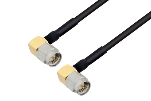 SMA オス 直角 ～ SMA オス 直角 ケーブル,  PE-SR405FLJ 同軸,  180 度回転, 鉛フリーはんだ