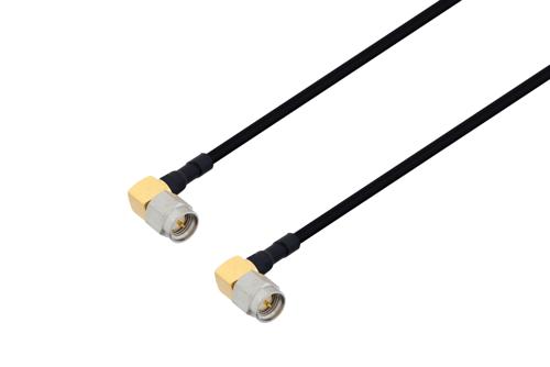 SMA Male Right Angle to SMA Male Right Angle Cable Using PE-SR402FLJ Coax with 90 Deg. Clock