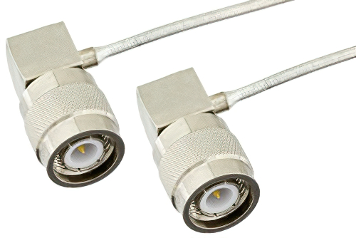 TNC オス 直角 〜 TNC オス 直角、セミフレキプレシジョンケーブル、PE-SR405FL 同軸、鉛フリーはんだ