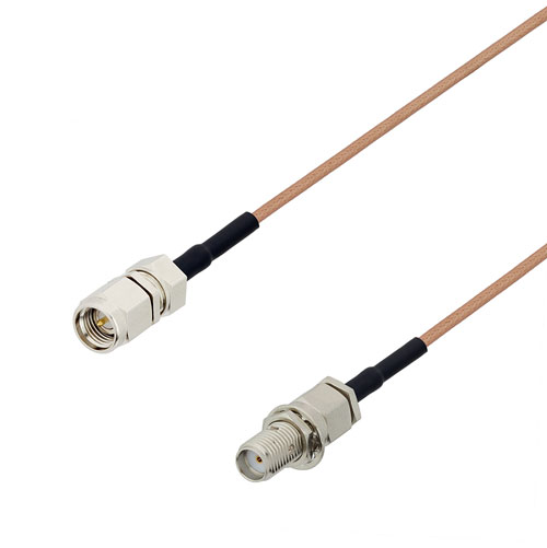 SMA オス 〜 SMA メス バルクヘッド ケーブル、RG178 同軸 、熱収縮チューブ付