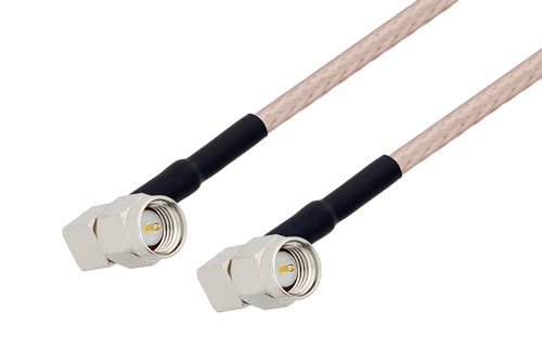 SMA オス直角 ～ SMA オス直角, ケーブル RG316-DS 同軸, 熱収縮チューブ, 180 度反転, 鉛フリーはんだ