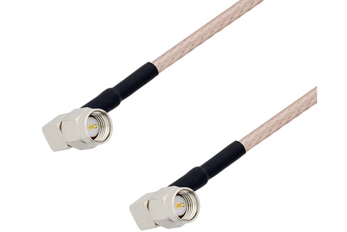 SMA オス直角 〜 SMA オス直角 ケーブル、RG316-DS 同軸 、熱収縮チューブ付、鉛フリーはんだ