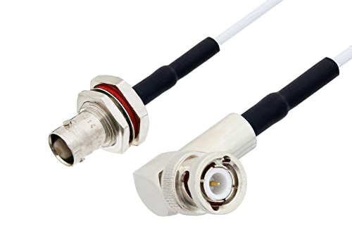 BNC Female Bulkhead to BNC Male Right Angle Cable Using RG188 Coax with HeatShrink