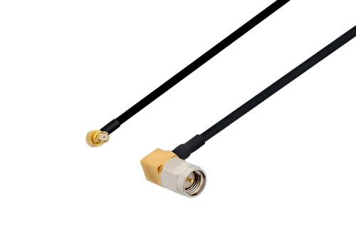 SMP メス  直角 ～ SMA オス 直角 ケーブル, PE-SR405FLJ 同軸, 180 度回転