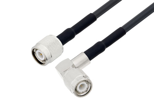TNC Male Right Angle to TNC Male Cable Using LMR-195 Coax with HeatShrink, LF Solder