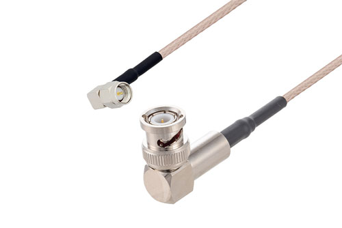 SMA Male Right Angle to BNC Male Right Angle Cable Using RG316-DS Coax with HeatShrink