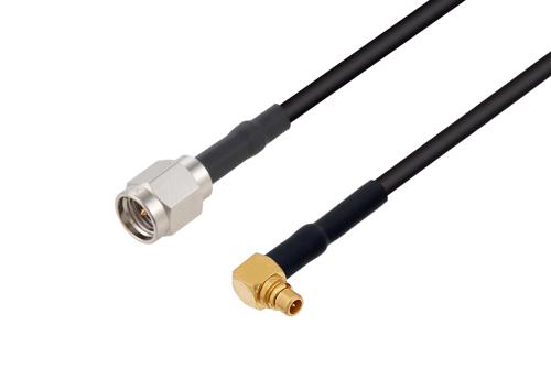 SMA オス ～ MMCX プラグ 直角 低損失ケーブル, LMR-100 同軸, 熱収縮チューブ付, 鉛フリーはんだ