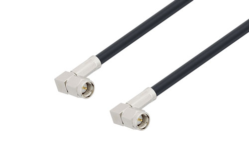 SMA オス 直角 ～ SMA オス 直角 低損失ケーブル, LMR-195 同軸, 熱収縮チューブ付, 270 度回転角