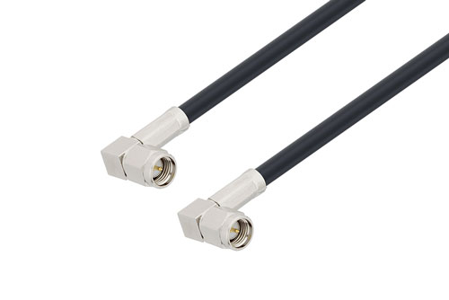 SMA オス 直角 〜 SMA オス 直角、低損失ケーブル、LMR-195 同軸、鉛フリーはんだ
